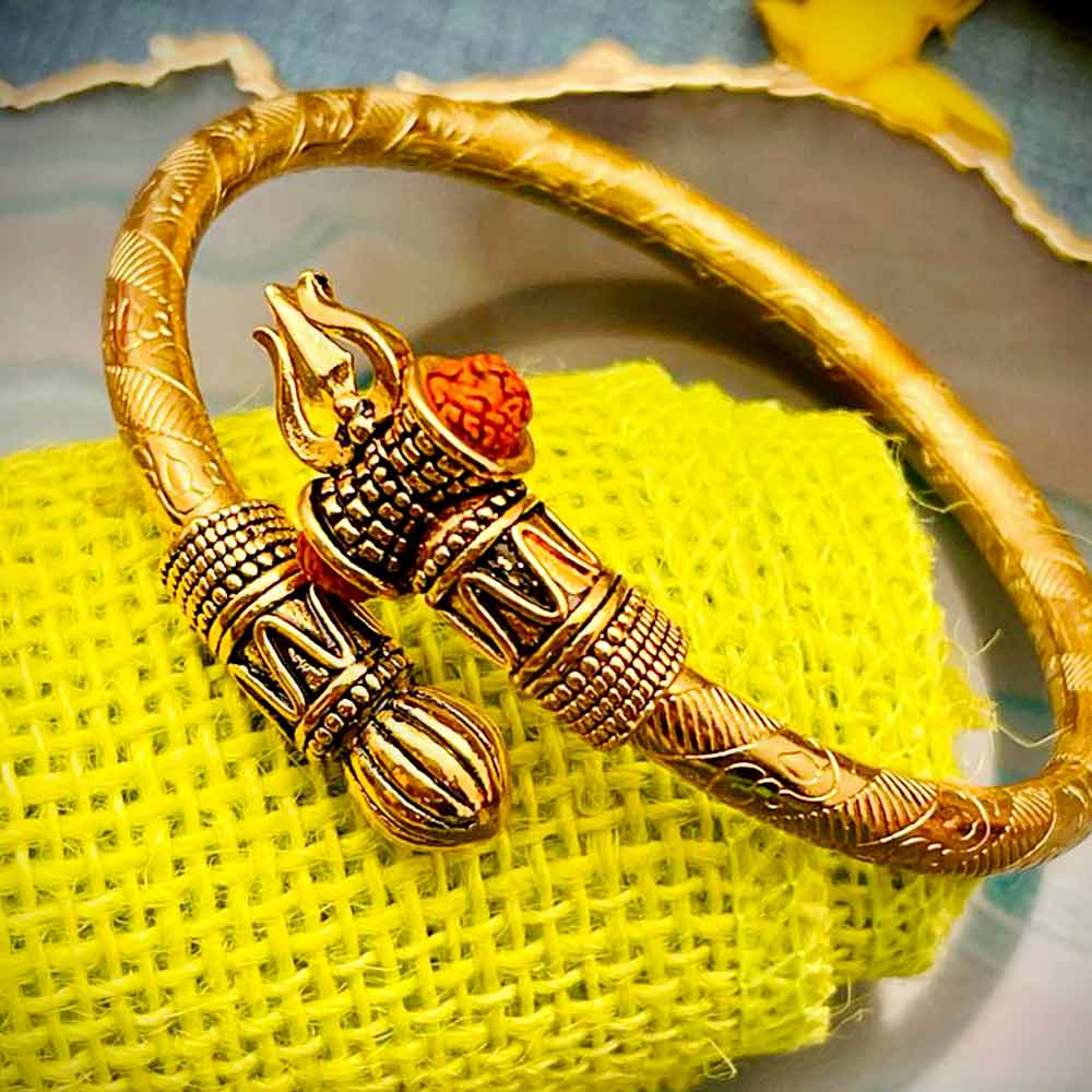 Buy Vshine Fashion Jewellery Designer Religious Gold Shiva Trishul  Rudraksha Damroo Kada Bracelet Bangle For Men & Boys Online at Best Prices  in India - JioMart.