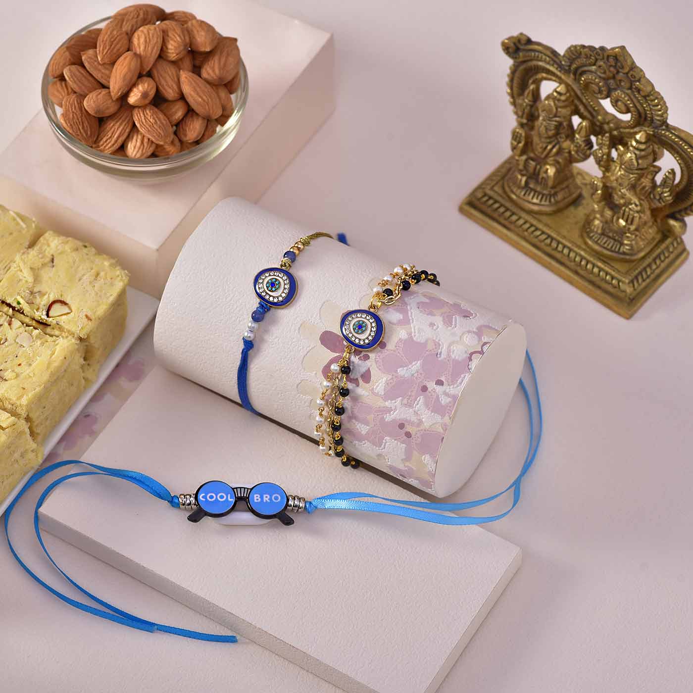 Buy CraftVatika 4 Rakhi Combo with Gifts Gold LED Bulb Lights Diya For  Puja, Greeting Card Online at Best Prices in India - JioMart.
