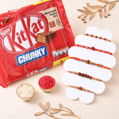 Rudraksha Mauli Rakhis With Pack Of Kitkat Chunky