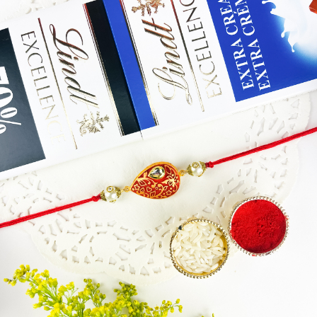 Stone Water Drop Single Rakhi with Lindt