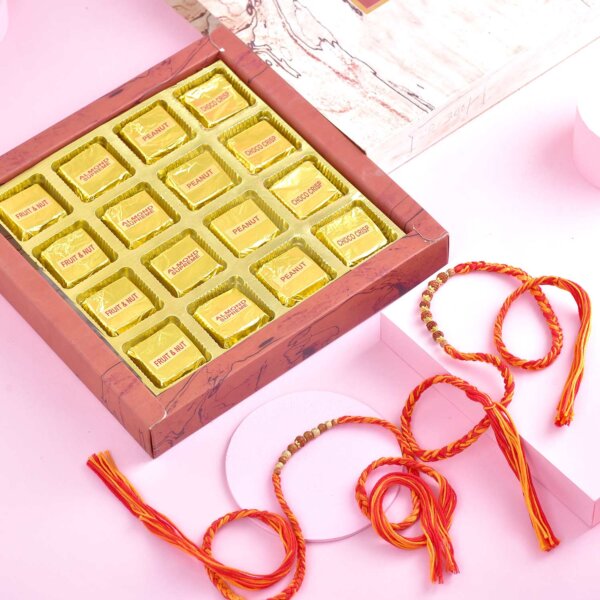 Two Rudraksha rakhi set with handmade chocolate box