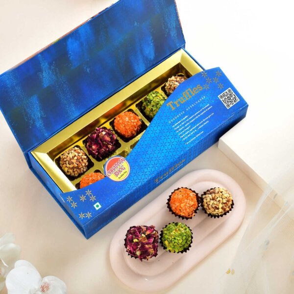 Set of 3 beaded rakhi with 10 pcs truffle chocolate box