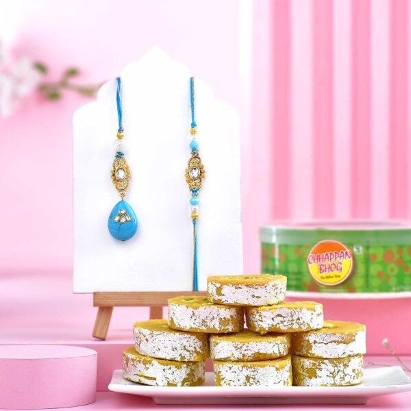 Bhaiya Bhabhi Rakhi with Chappanbhog Batisa slice