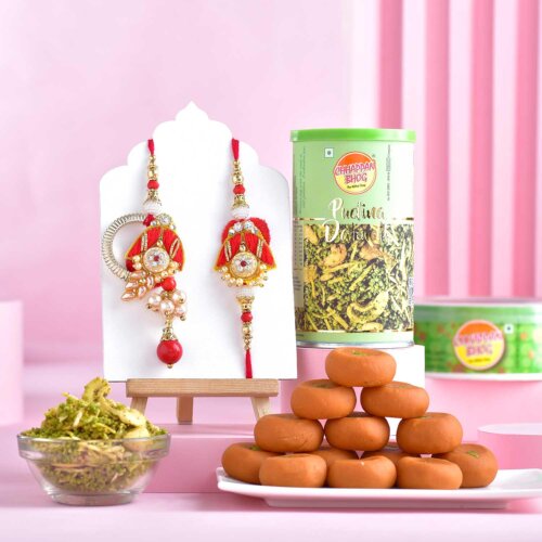 Zari Bhaiya Bhabhi Rakhi with Chappanbhog delicacies