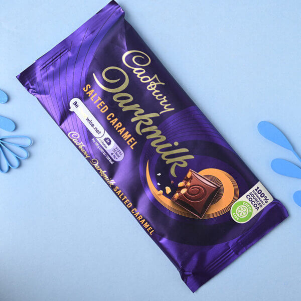 Blue Evil Eye Bead Rakhi With Cadbury Dark Milk Caramel Bar