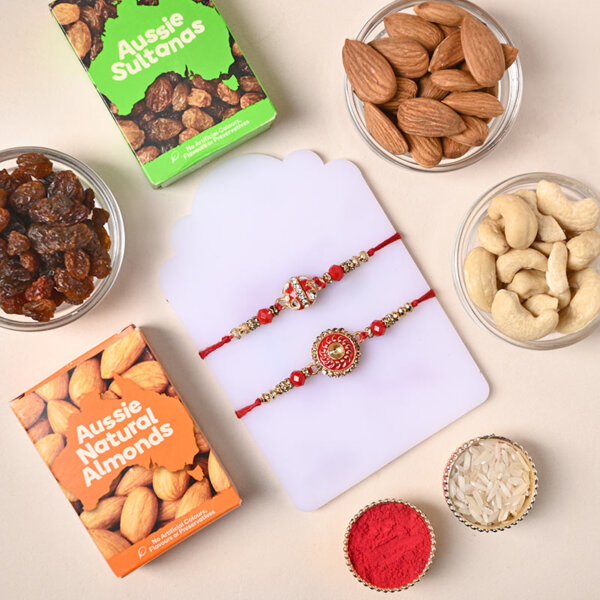 Designer Rakhi Duo With Dry Fruits