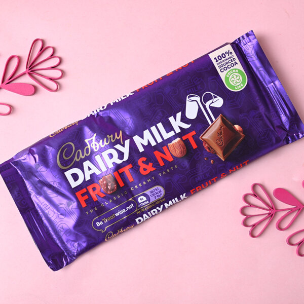 Designer Rakhi Trio With Dairy Milk Fruit & Nut Chocolate Bar