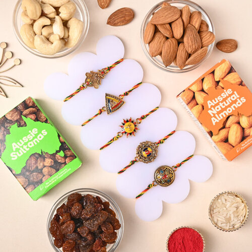 Elegant Designer Rakhi Set With Nutty Delights