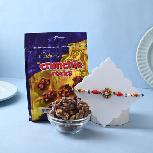 Embellished Rakhi With Crunches Rocks Chocolate