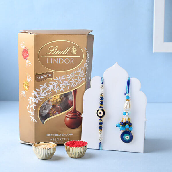 Evil Eye Couple Rakhi With Lindt Truffle Chocolate