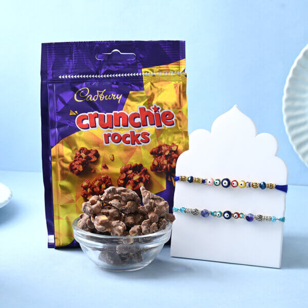 Evil Eye Rakhi Set With Chocolate Rocks