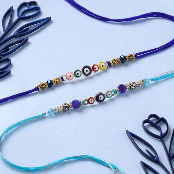 Evil Eye Rakhi Set With Chocolate Rocks