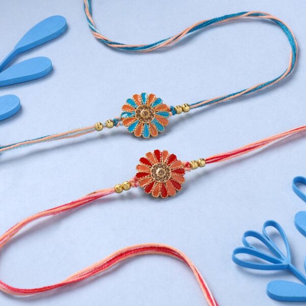 Two Floral Designer Rakhis With Almonds