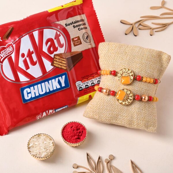 Gleaming Couple Rakhi Duo With Kitkat Chocolates