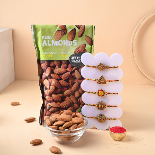 Intricate Designer Rakhis With Almons Nuts