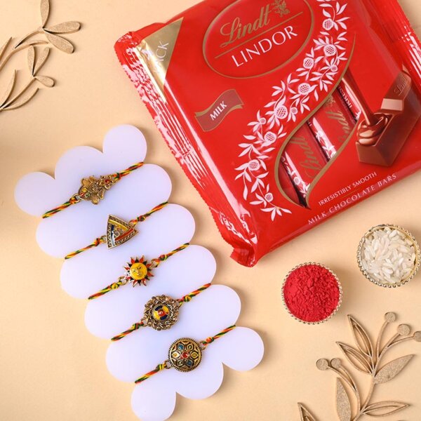 Set of 5 Designer Rakhi With Lint Lindor 4x25g